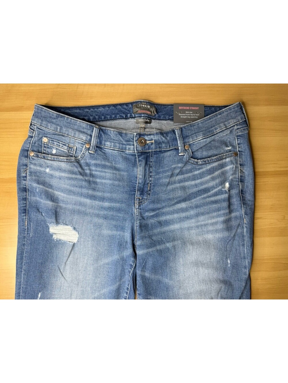 Torrid stretch jeans: Boyfriend Straight fit, Women's 14 Reg Distressed.11/A88